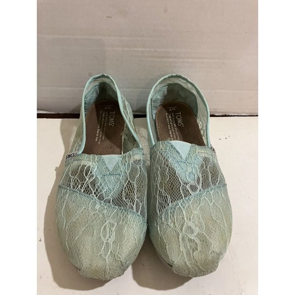 TOMS Crochet Lace Women’s Shoes Size 7 teal blue  slip-on casual comfort shoes - Picture 2 of 8